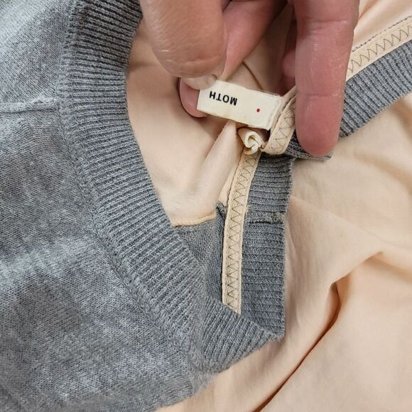 Anthropologie moth east falls short sleeve gray sweater semi sheer back - Picture 3 of 7